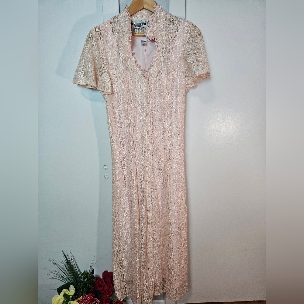 Vintage Joni Blair Dress 11 Sheer Lace Cottage Western Prairie‎ Lace Up  Keyhole